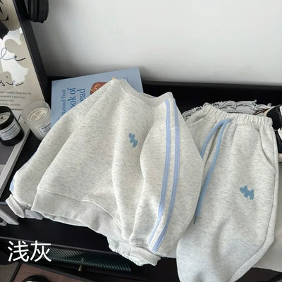 Boys Sweatshirts Hoodies Spring Autumn Long Sleeved T-shirt  Children O Neck Top Sweat Pants 2pcs Set Korean Cartoon Sportswear