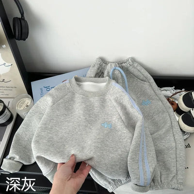Boys Sweatshirts Hoodies Spring Autumn Long Sleeved T-shirt  Children O Neck Top Sweat Pants 2pcs Set Korean Cartoon Sportswear