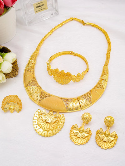 Dubai Jewelry for Women Fashion 24k Gold Plated Jewelry Set Necklace Earrings Accessories Gifts for Party Wedding