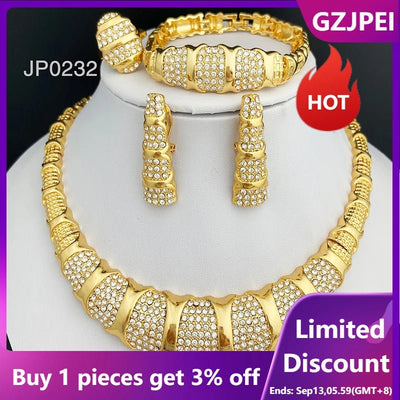 Dubai Jewelry Set For Women 18K Gold Plated Luxury Necklace Earrings Bracelet And Ring Set Jewelry For Wedding Party Trending