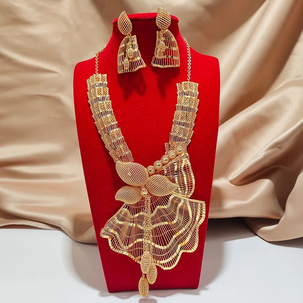 Dubai Jewelry sets 24K gold plated luxury African wedding gifts bridal bracelet necklace earrings ring jewellery set for women