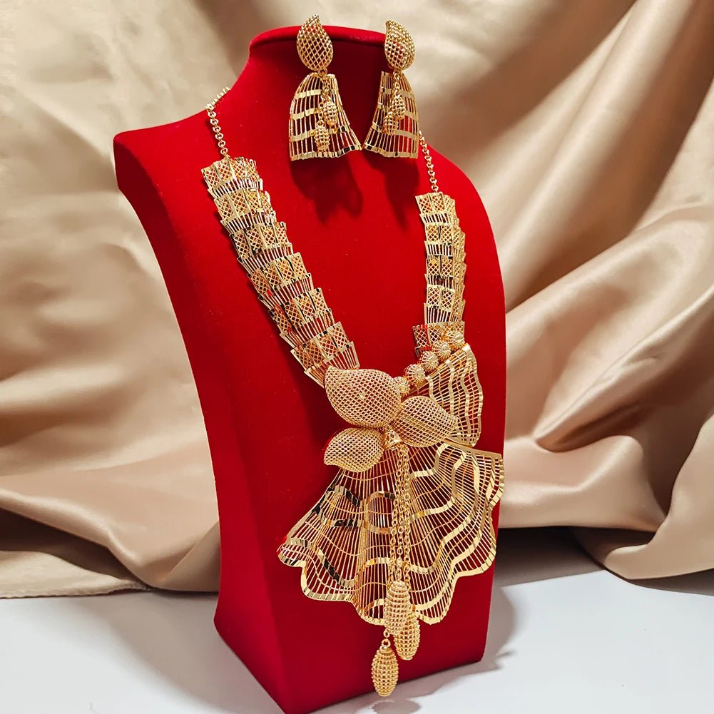 Dubai Jewelry sets 24K gold plated luxury African wedding gifts bridal bracelet necklace earrings ring jewellery set for women