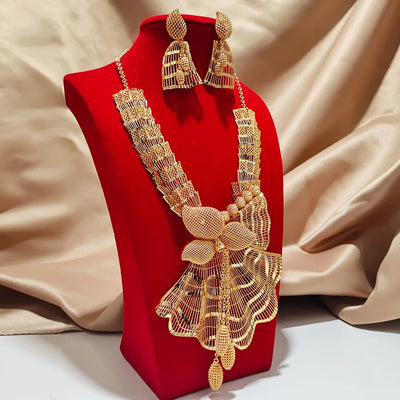 Dubai Jewelry sets 24K gold plated luxury African wedding gifts bridal bracelet necklace earrings ring jewellery set for women