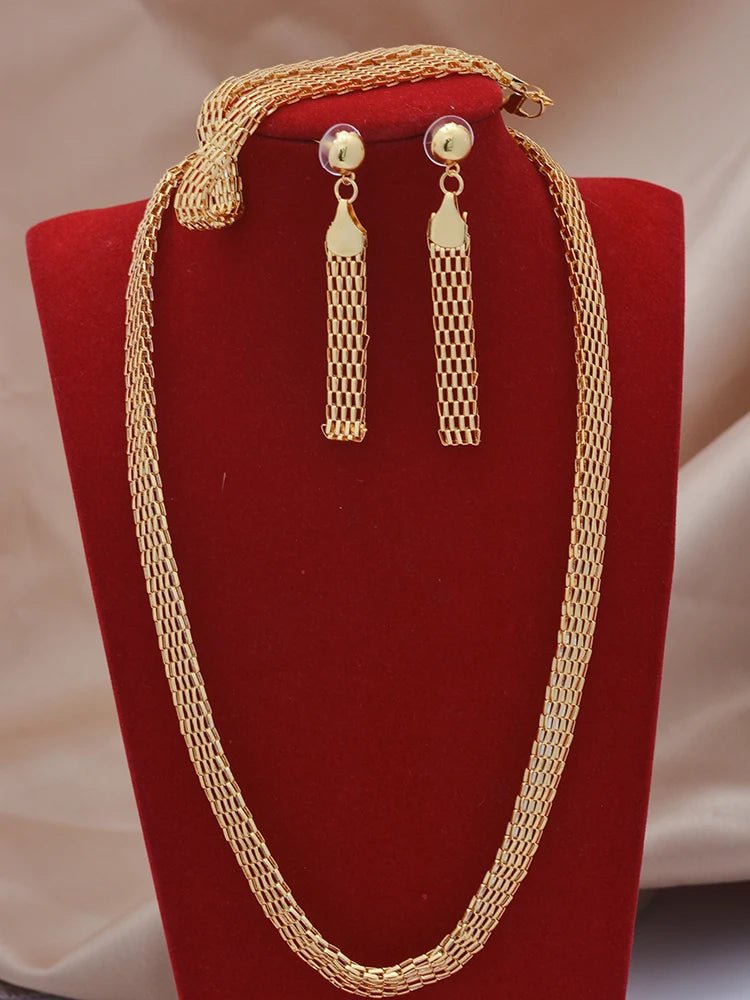 Dubai Jewelry sets 24K gold plated luxury African wedding gifts bridal bracelet necklace earrings ring jewellery set for women