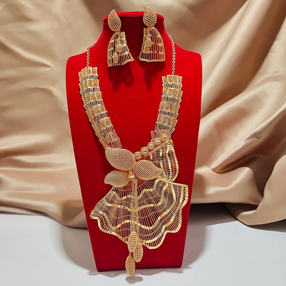 Dubai Jewelry sets 24K gold plated luxury African wedding gifts bridal bracelet necklace earrings ring jewellery set for women