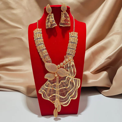 Dubai Jewelry sets 24K gold plated luxury African wedding gifts bridal bracelet necklace earrings ring jewellery set for women