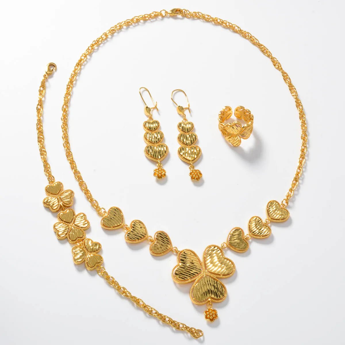 Dubai Jewelry Sets Necklace Bracelet Ring Earrings Set Elegant Gold Plated Arabic Design for Women Luxury Gift Wedding Jewelry