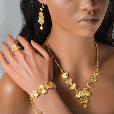 Dubai Jewelry Sets Necklace Bracelet Ring Earrings Set Elegant Gold Plated Arabic Design for Women Luxury Gift Wedding Jewelry