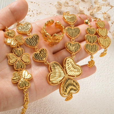 Dubai Jewelry Sets Necklace Bracelet Ring Earrings Set Elegant Gold Plated Arabic Design for Women Luxury Gift Wedding Jewelry
