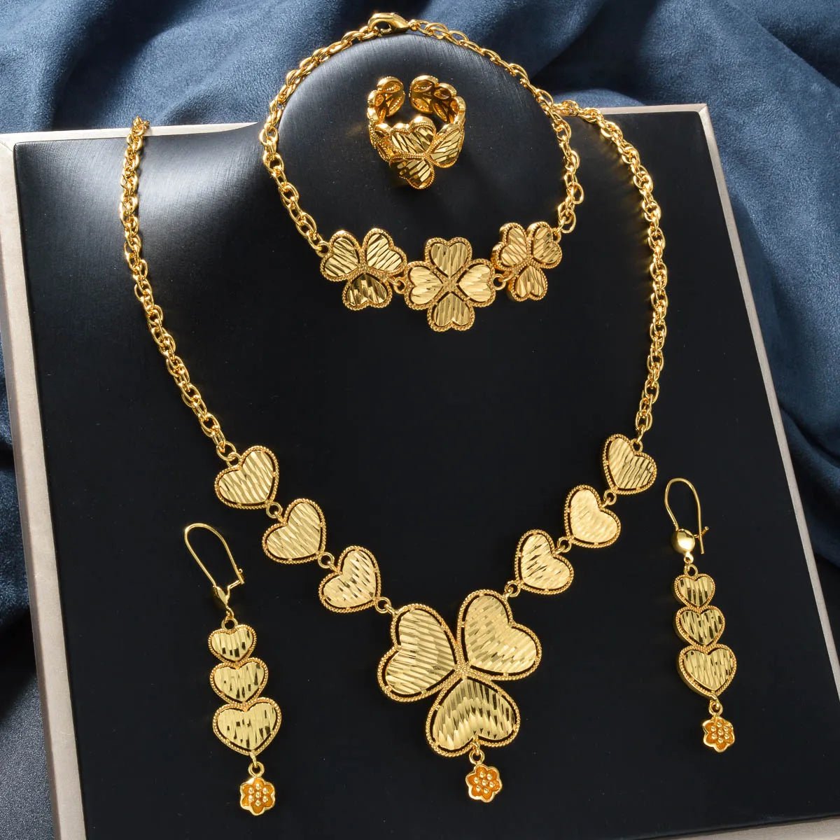 Dubai Jewelry Sets Necklace Bracelet Ring Earrings Set Elegant Gold Plated Arabic Design for Women Luxury Gift Wedding Jewelry