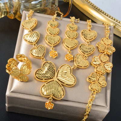 Dubai Jewelry Sets Necklace Bracelet Ring Earrings Set Elegant Gold Plated Arabic Design for Women Luxury Gift Wedding Jewelry
