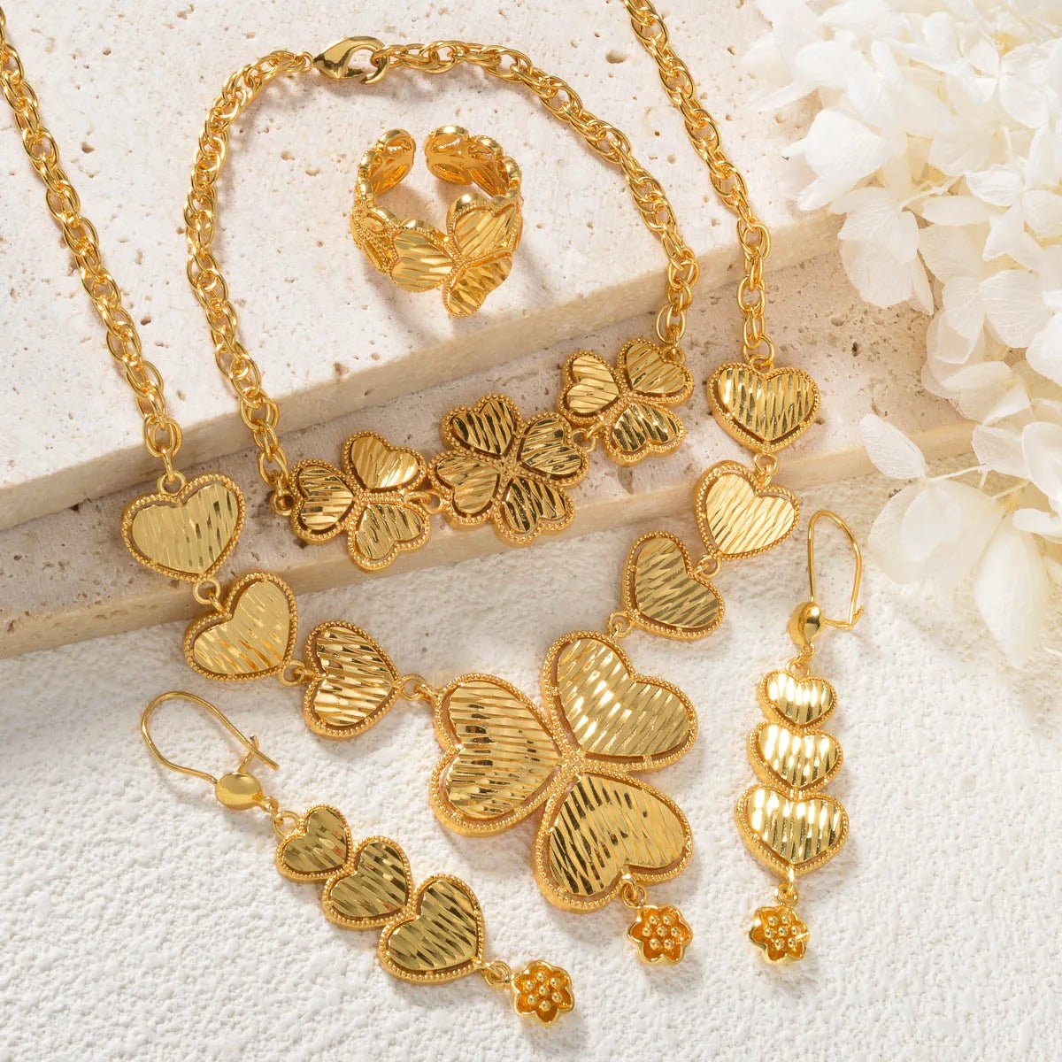 Dubai Jewelry Sets Necklace Bracelet Ring Earrings Set Elegant Gold Plated Arabic Design for Women Luxury Gift Wedding Jewelry