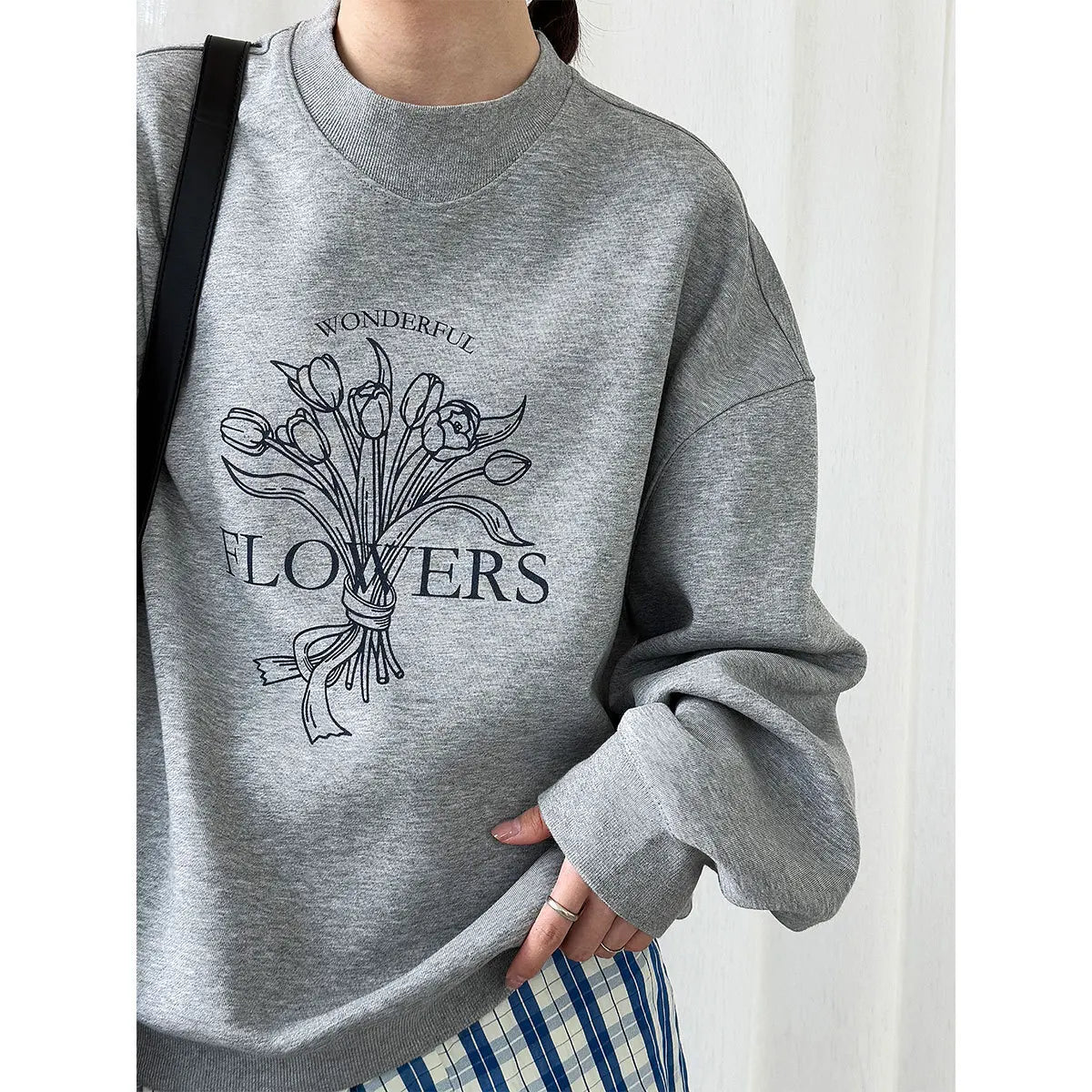Flower Graphic Oversized Sweatshirt For Women Autumn Lazy Style Top