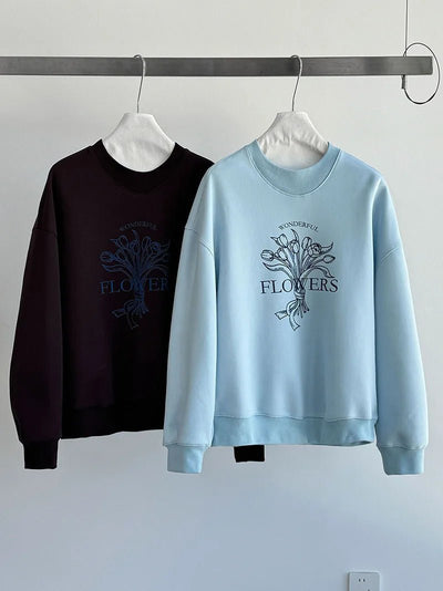 Flower Graphic Oversized Sweatshirt For Women Autumn Lazy Style Top