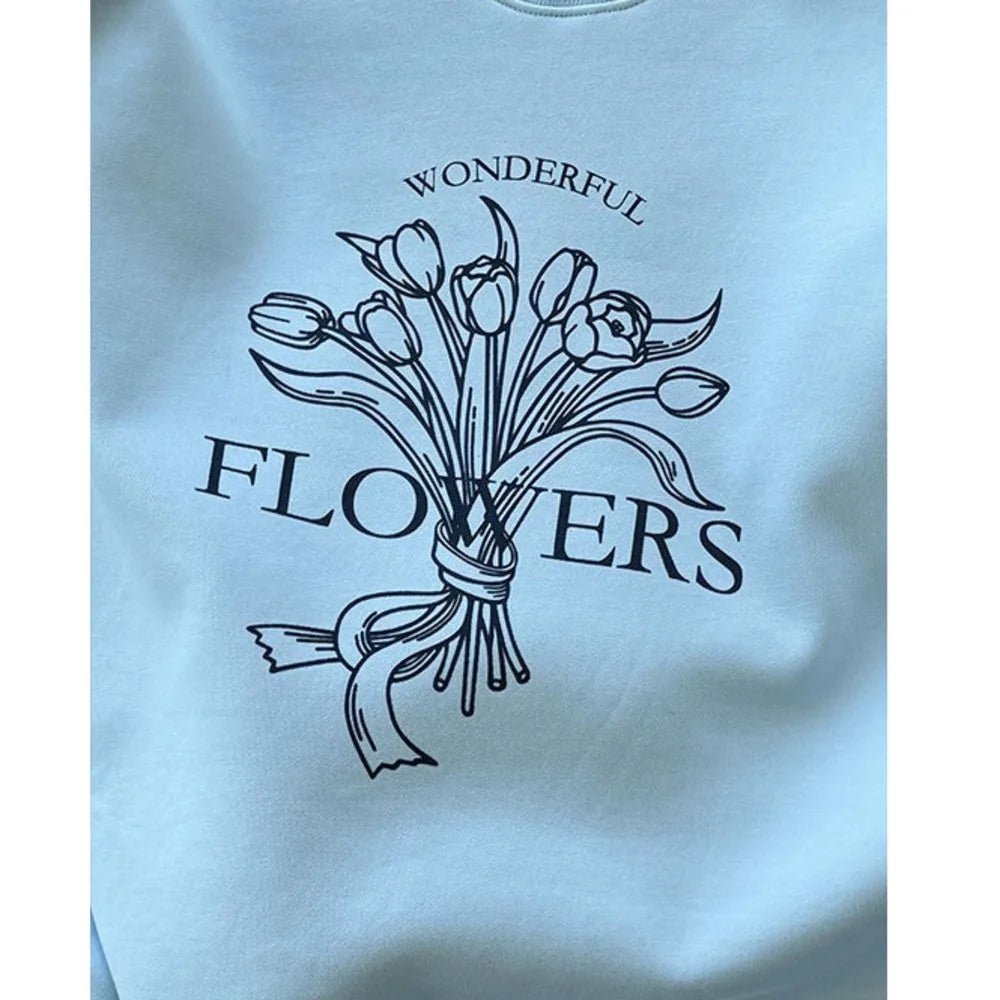 Flower Graphic Oversized Sweatshirt For Women Autumn Lazy Style Top