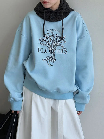 Flower Graphic Oversized Sweatshirt For Women Autumn Lazy Style Top