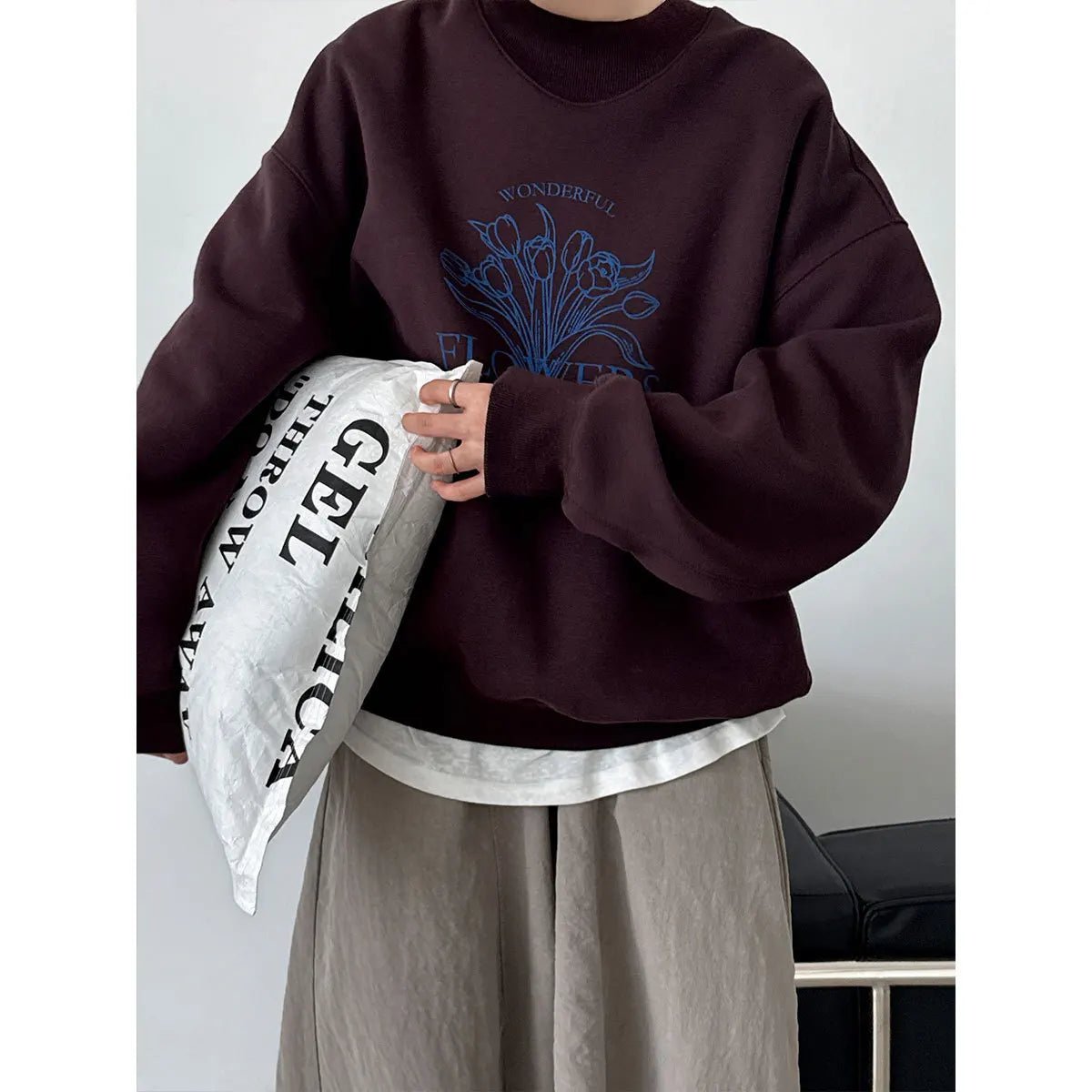 Flower Graphic Oversized Sweatshirt For Women Autumn Lazy Style Top