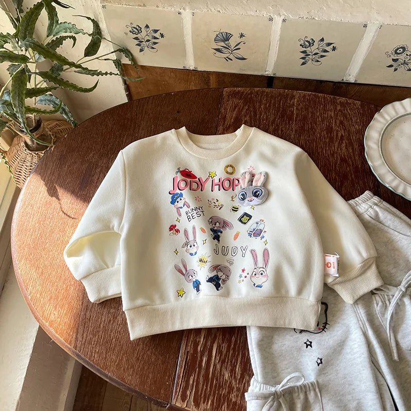 Girls Sweatshirts 2025 Spring Autumn Cartoon Printed Rabbit Police Round Neck Toddler Girls Hoodie Children Girls Pullover Tops