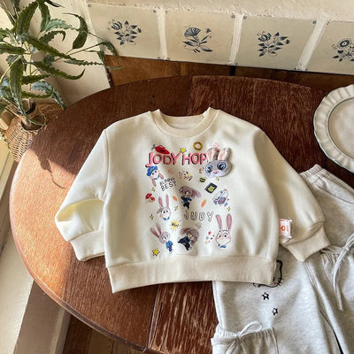 Girls Sweatshirts 2025 Spring Autumn Cartoon Printed Rabbit Police Round Neck Toddler Girls Hoodie Children Girls Pullover Tops