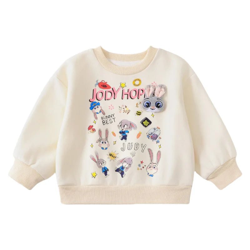 Girls Sweatshirts 2025 Spring Autumn Cartoon Printed Rabbit Police Round Neck Toddler Girls Hoodie Children Girls Pullover Tops