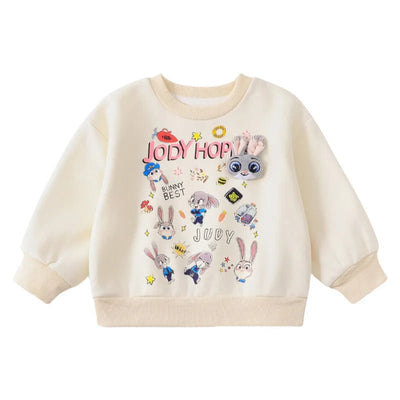 Girls Sweatshirts 2025 Spring Autumn Cartoon Printed Rabbit Police Round Neck Toddler Girls Hoodie Children Girls Pullover Tops