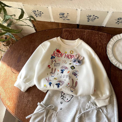Girls Sweatshirts 2025 Spring Autumn Cartoon Printed Rabbit Police Round Neck Toddler Girls Hoodie Children Girls Pullover Tops