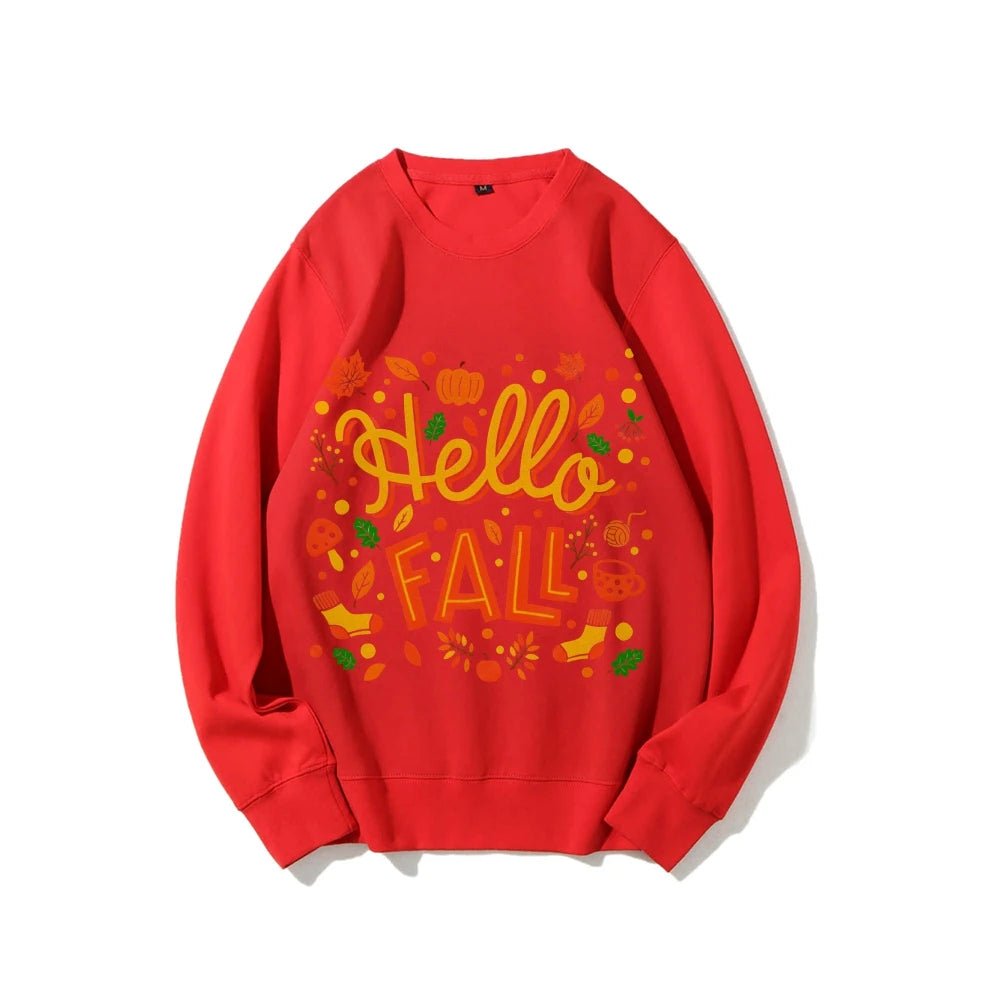 Graphic Sweatshirt Hello Fall Autumn Y2k Print Woman Sweatshirts Oversize Casual Wear Trendy Holiday Design Cheerful Clothes