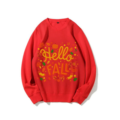 Graphic Sweatshirt Hello Fall Autumn Y2k Print Woman Sweatshirts Oversize Casual Wear Trendy Holiday Design Cheerful Clothes