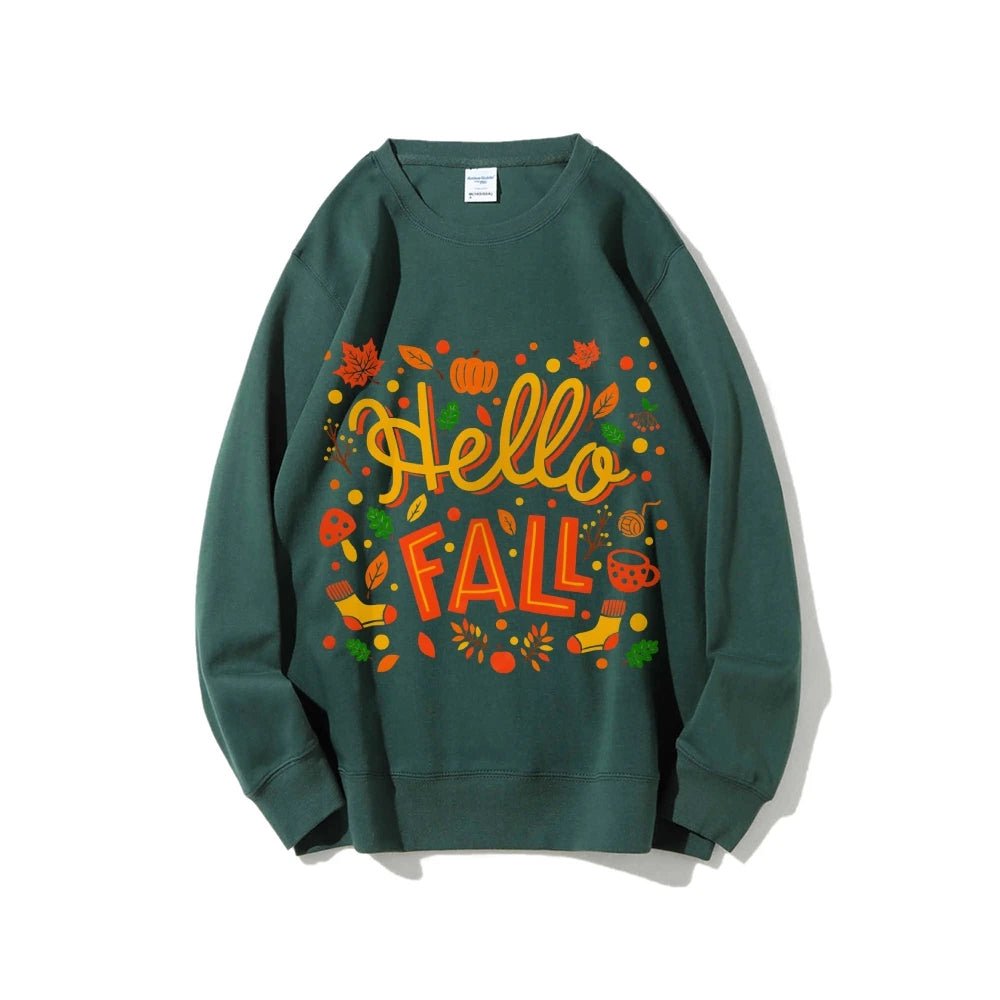 Graphic Sweatshirt Hello Fall Autumn Y2k Print Woman Sweatshirts Oversize Casual Wear Trendy Holiday Design Cheerful Clothes