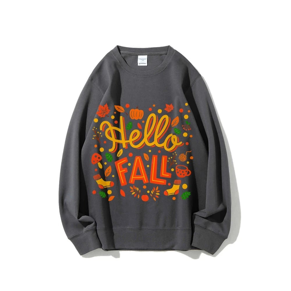 Graphic Sweatshirt Hello Fall Autumn Y2k Print Woman Sweatshirts Oversize Casual Wear Trendy Holiday Design Cheerful Clothes