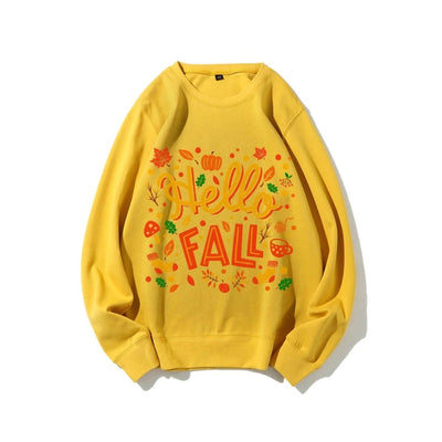 Graphic Sweatshirt Hello Fall Autumn Y2k Print Woman Sweatshirts Oversize Casual Wear Trendy Holiday Design Cheerful Clothes