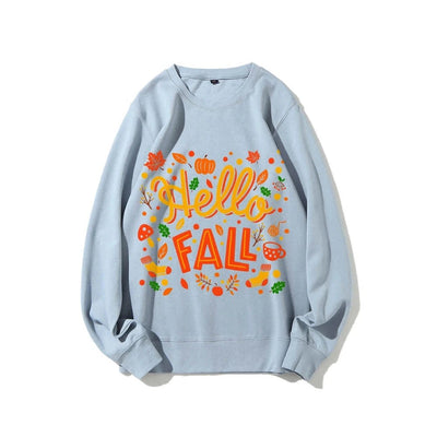 Graphic Sweatshirt Hello Fall Autumn Y2k Print Woman Sweatshirts Oversize Casual Wear Trendy Holiday Design Cheerful Clothes