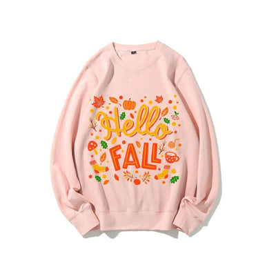 Graphic Sweatshirt Hello Fall Autumn Y2k Print Woman Sweatshirts Oversize Casual Wear Trendy Holiday Design Cheerful Clothes