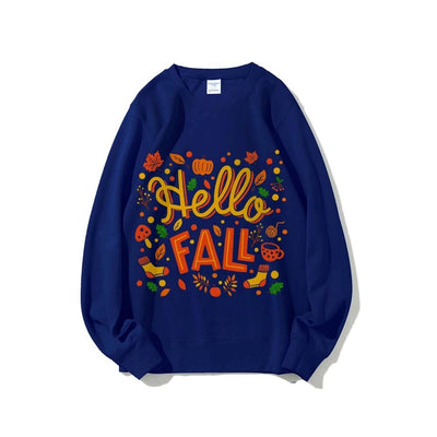 Graphic Sweatshirt Hello Fall Autumn Y2k Print Woman Sweatshirts Oversize Casual Wear Trendy Holiday Design Cheerful Clothes