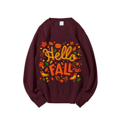 Graphic Sweatshirt Hello Fall Autumn Y2k Print Woman Sweatshirts Oversize Casual Wear Trendy Holiday Design Cheerful Clothes