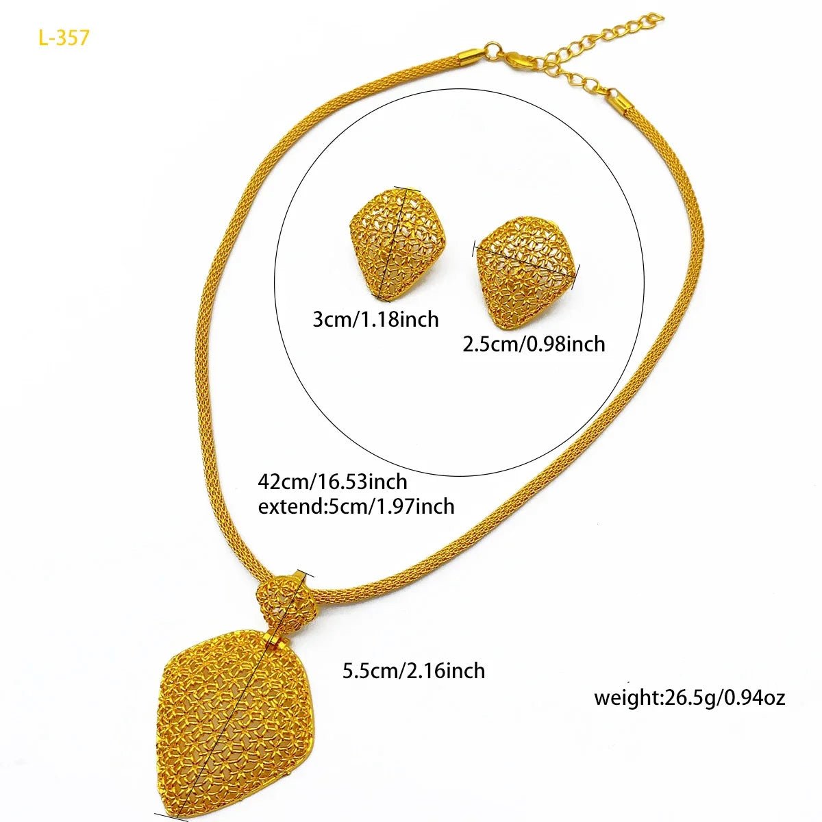 Indian Jewelry Set for Women Wedding Dubai 24k Gold Plated Bridal Two Pieces Necklace Earrings Sets Party Gift Accessories