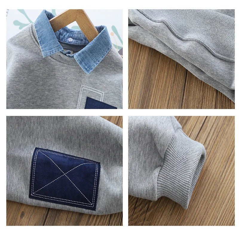 Kids Sweatshirt Boys Lapel Pullover Baby Collision Fashion Jumper Autumn Solid Casual Sports Tops 2025 Spring Children's Clothes