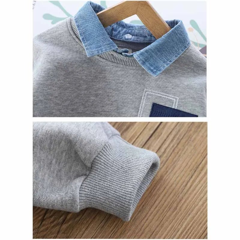 Kids Sweatshirt Boys Lapel Pullover Baby Collision Fashion Jumper Autumn Solid Casual Sports Tops 2025 Spring Children's Clothes