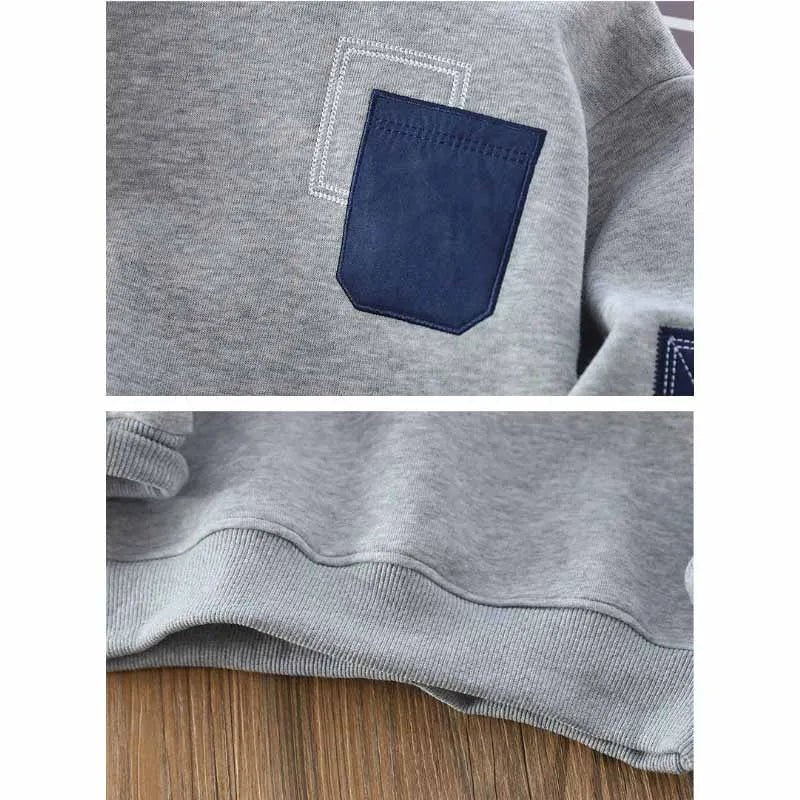 Kids Sweatshirt Boys Lapel Pullover Baby Collision Fashion Jumper Autumn Solid Casual Sports Tops 2025 Spring Children's Clothes