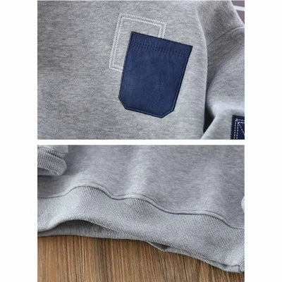 Kids Sweatshirt Boys Lapel Pullover Baby Collision Fashion Jumper Autumn Solid Casual Sports Tops 2025 Spring Children's Clothes