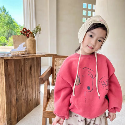 Kids sweatshirts inner Fleece Tops cartoon dog Boys and Girls cotton warm loose pullovers 1-6Years