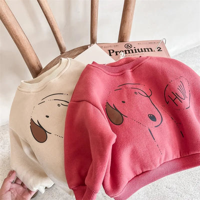 Kids sweatshirts inner Fleece Tops cartoon dog Boys and Girls cotton warm loose pullovers 1-6Years