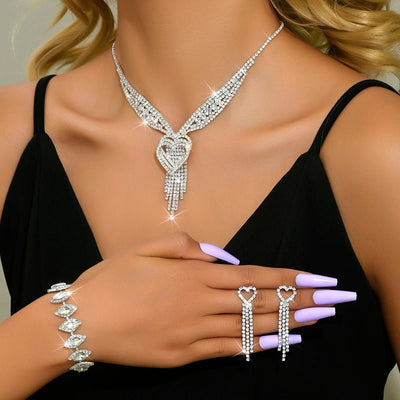 Ladies' jewelry, equipped with rhinestone tassel earrings, necklaces, bracelet sets, wedding party accessories