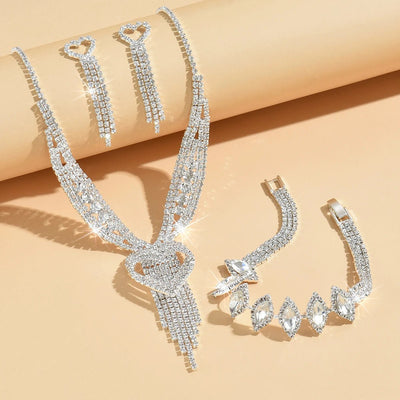 Ladies' jewelry, equipped with rhinestone tassel earrings, necklaces, bracelet sets, wedding party accessories