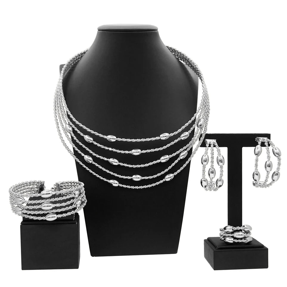 Latest Exquisite Brazilian Gold Plated Wedding Jewelry Set Gold Plated Bridal Big Fashion Necklace Jewelry Sets Yulaili