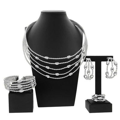 Latest Exquisite Brazilian Gold Plated Wedding Jewelry Set Gold Plated Bridal Big Fashion Necklace Jewelry Sets Yulaili