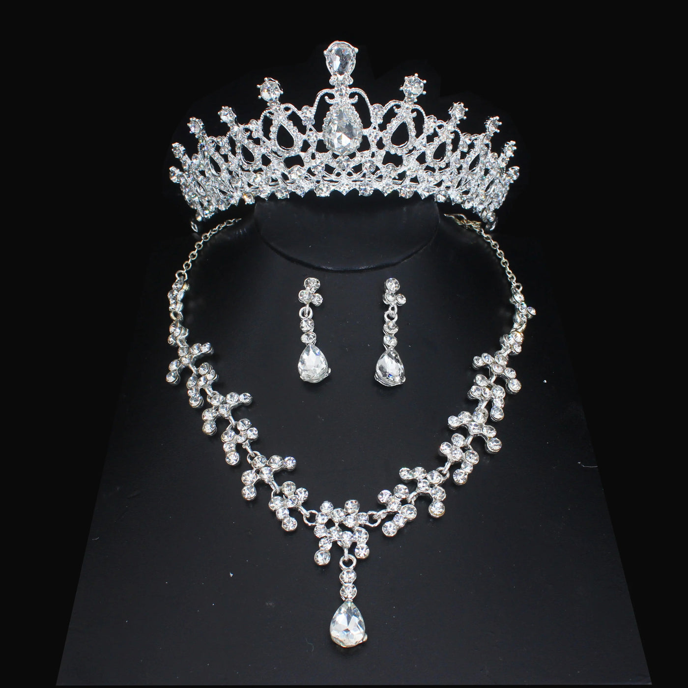 Luxury Crystal Wedding Bridal Jewelry Sets Women/Girl Gold Color Tiara/Crown Earrings Choker Necklace Bride Jewelry Set