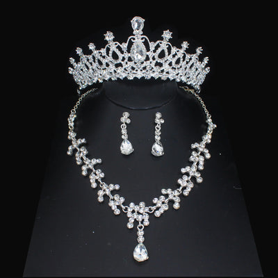 Luxury Crystal Wedding Bridal Jewelry Sets Women/Girl Gold Color Tiara/Crown Earrings Choker Necklace Bride Jewelry Set