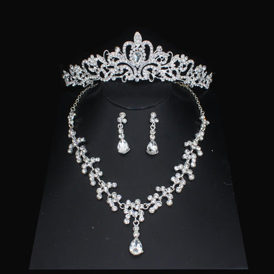 Luxury Crystal Wedding Bridal Jewelry Sets Women/Girl Gold Color Tiara/Crown Earrings Choker Necklace Bride Jewelry Set