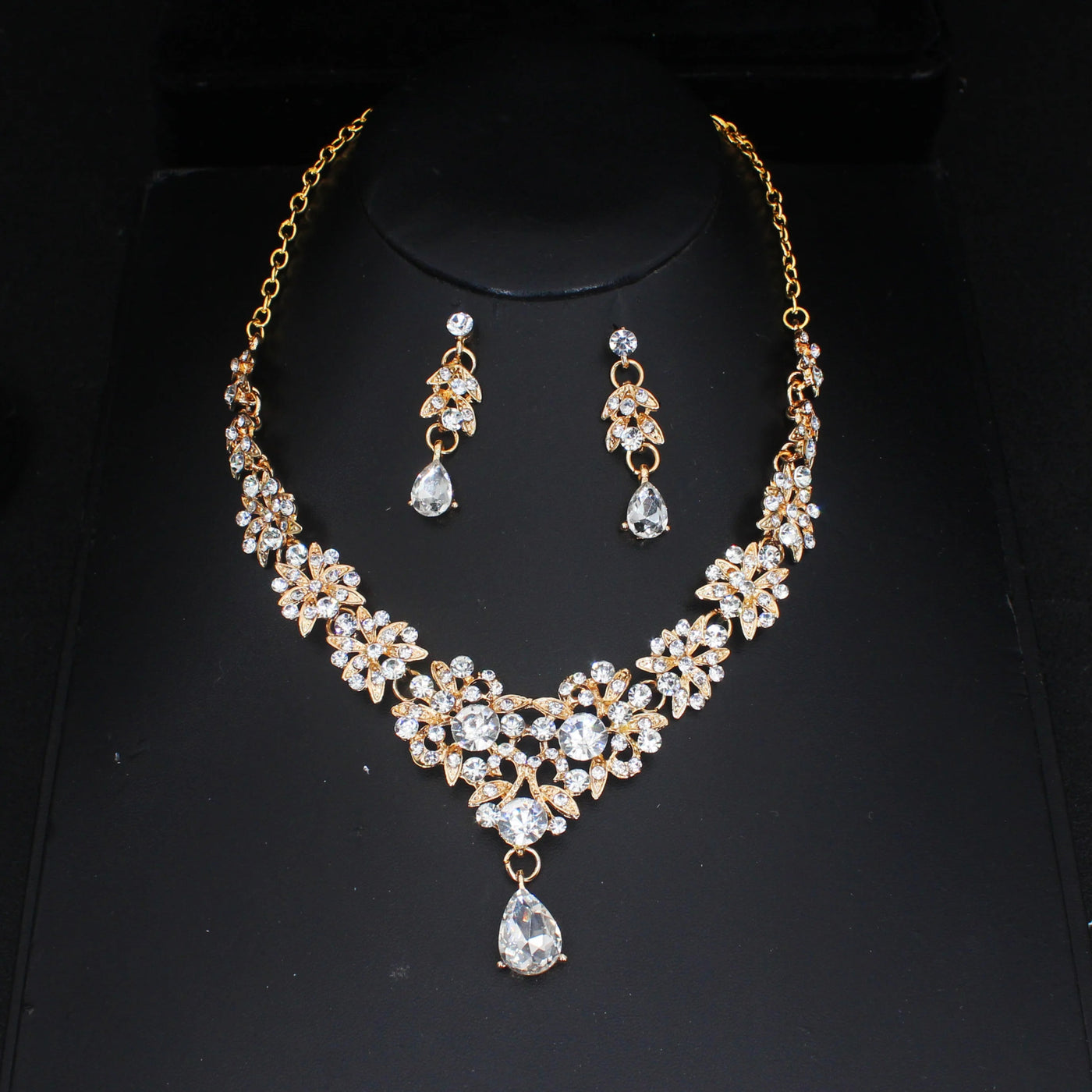 Luxury Crystal Wedding Bridal Jewelry Sets Women/Girl Gold Color Tiara/Crown Earrings Choker Necklace Bride Jewelry Set